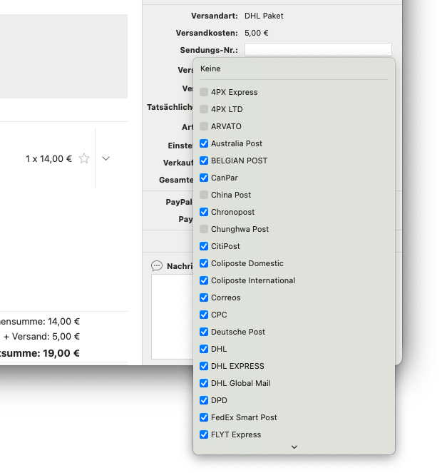 Versandienste verstecken
