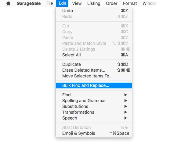 Suchen und Ersetzen Menü