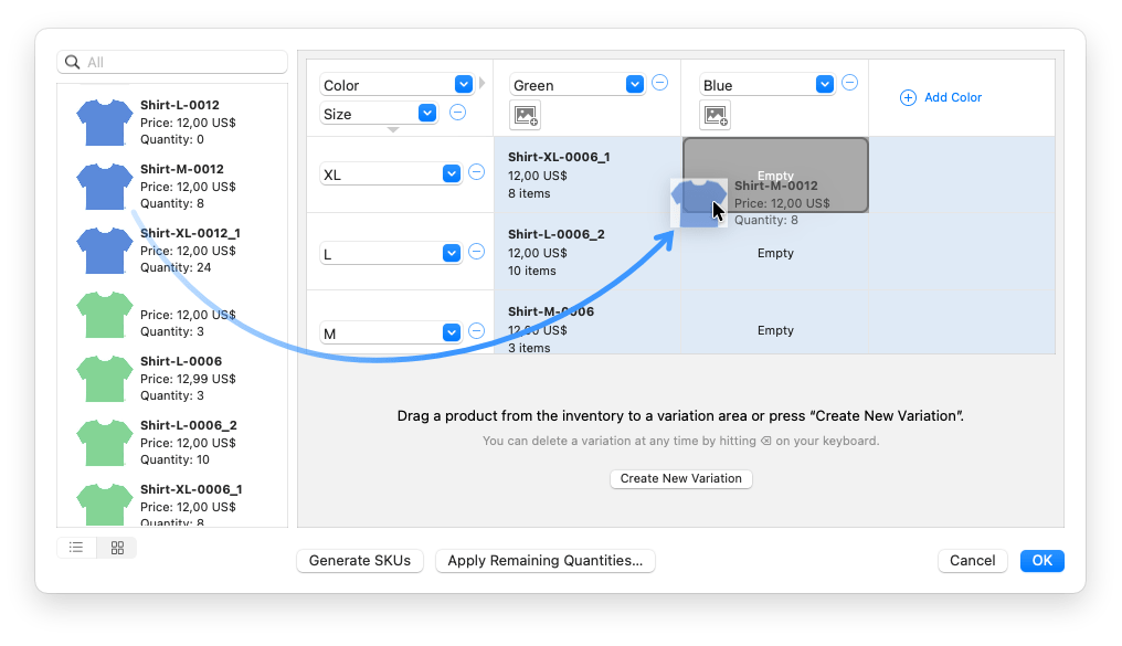 Setting up Variation Items Setting up Variation Items