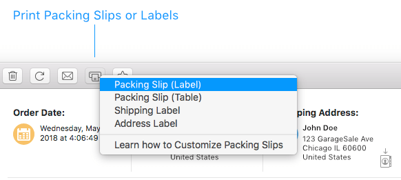 Packing Slips Menu Packing Slips