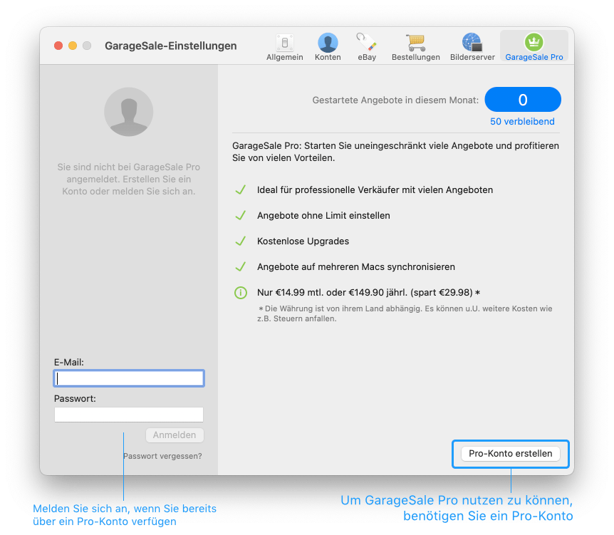 GarageSale Pro Preferences GarageSale Pro Preferences