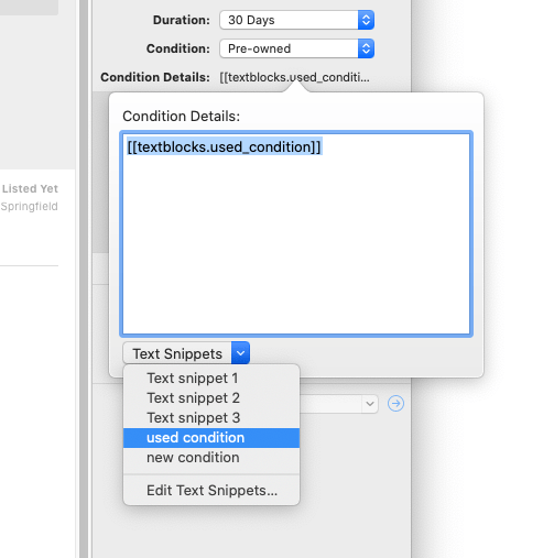 Add Text Snippets in Condition Details Add Text Snippets in Condition Details