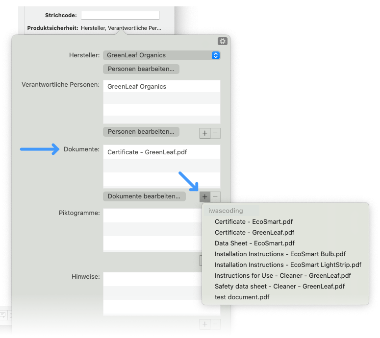 Produktdokumente in den Produktsicherheit-Einstellungen auswählen Produktdokumente in den Produktsicherheit-Einstellungen auswählen