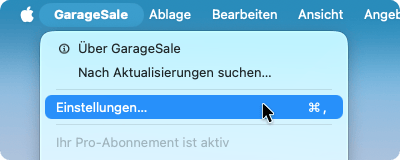 GarageSale Preferences Menu GarageSale Preferences Menu