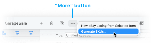 Generate SKUs menu