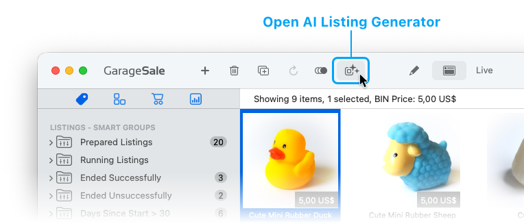 AI Listing Generator toolbar icon