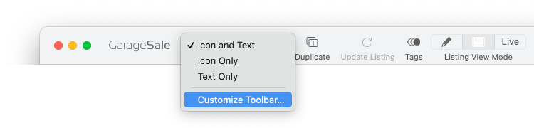 Customize Toolbar Menu