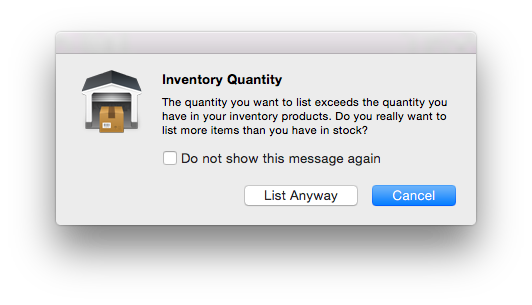 Warning Inventory Quantity