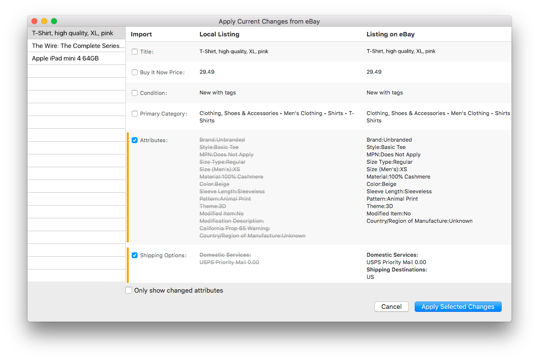 Apply Current Changes from eBay