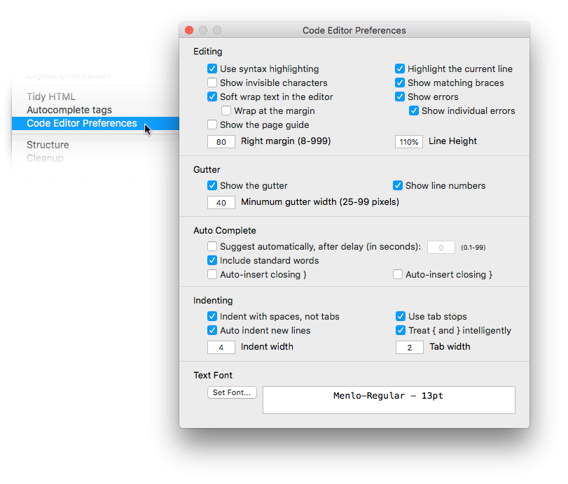 Code Editor Preferences