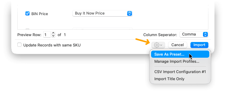 CSV Import - Save As Preset