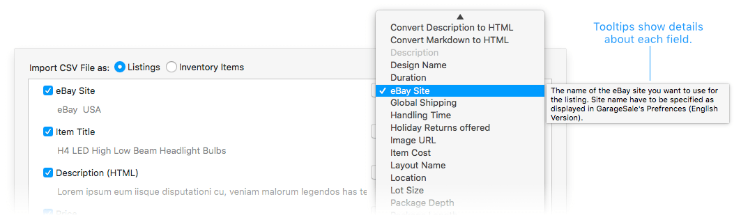 CSV Import Tooltip