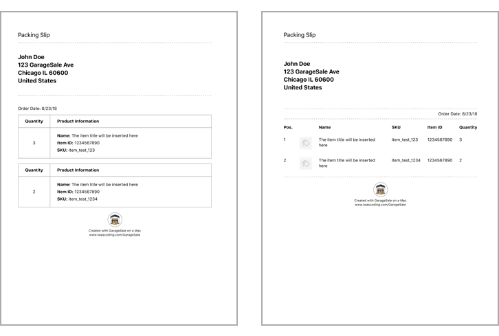 Printed Packing Slips