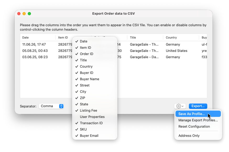 Export Orders