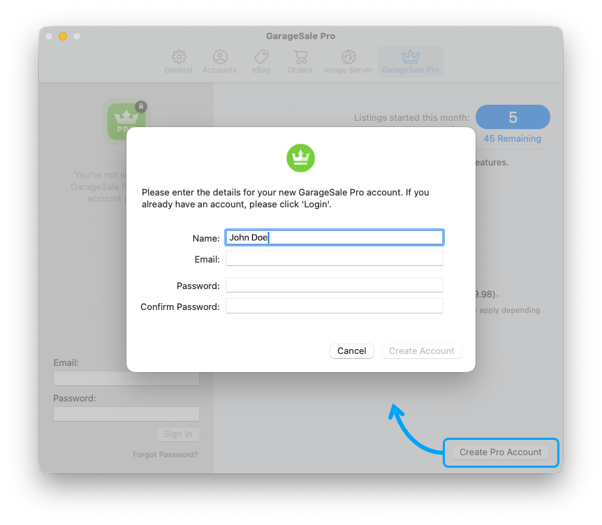 Create a Pro Account