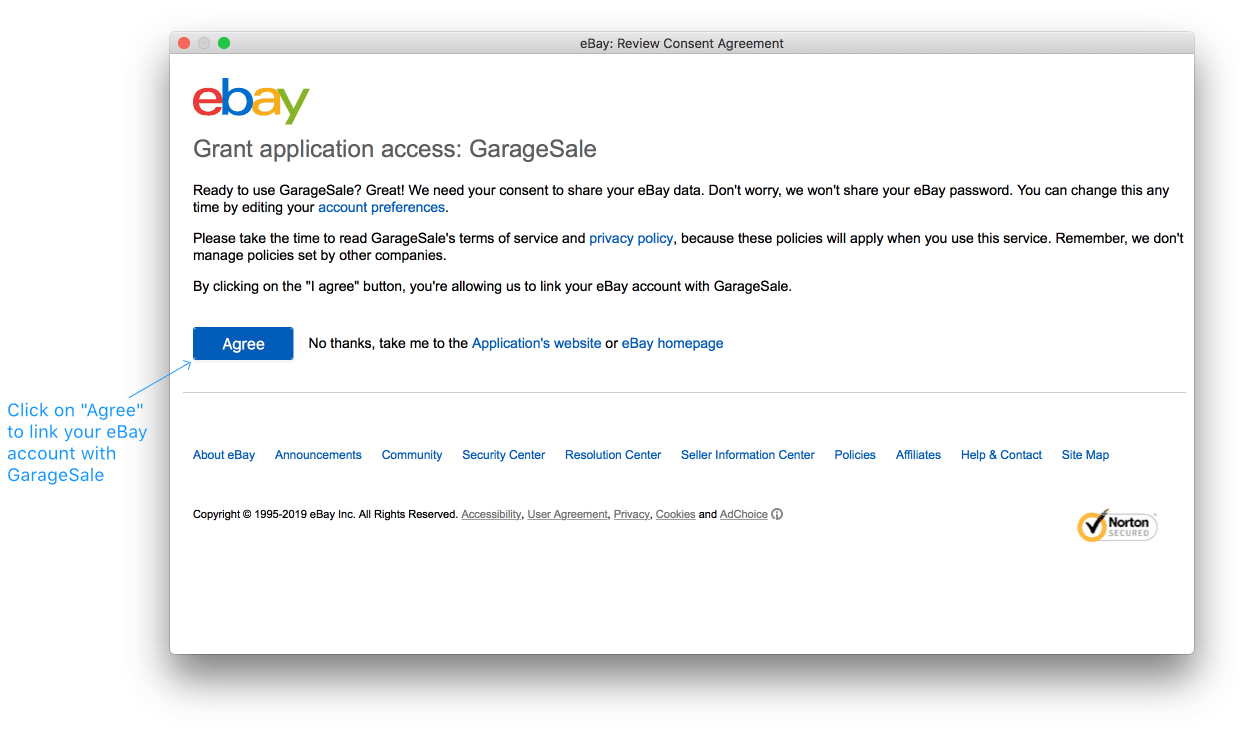 Link your eBay account with GarageSale