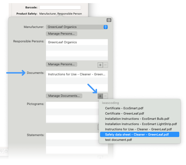 Select Product Documents in Product Safety settings