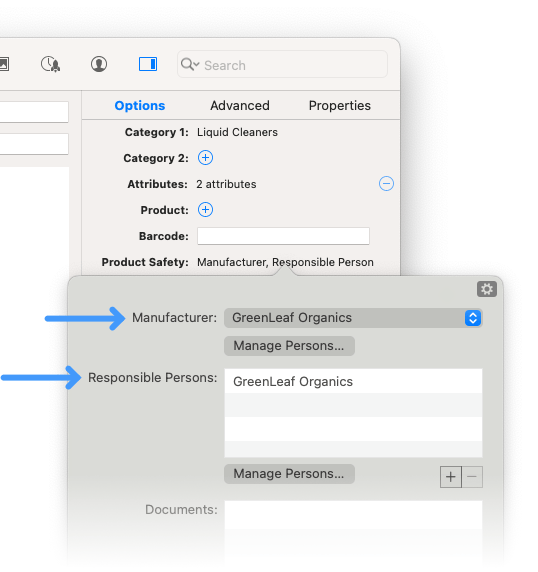 Select Product Persons in Product Safety settings