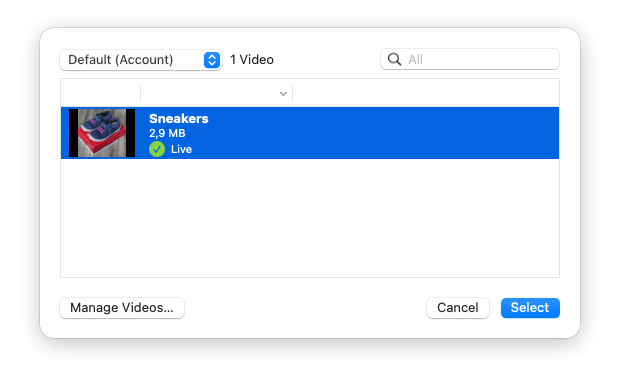 Select Video Panel